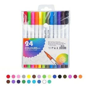 Профессиональный набор 24 шт двухсторонних маркеров линер+кисть с мягкой головкой на водной основе JC-25