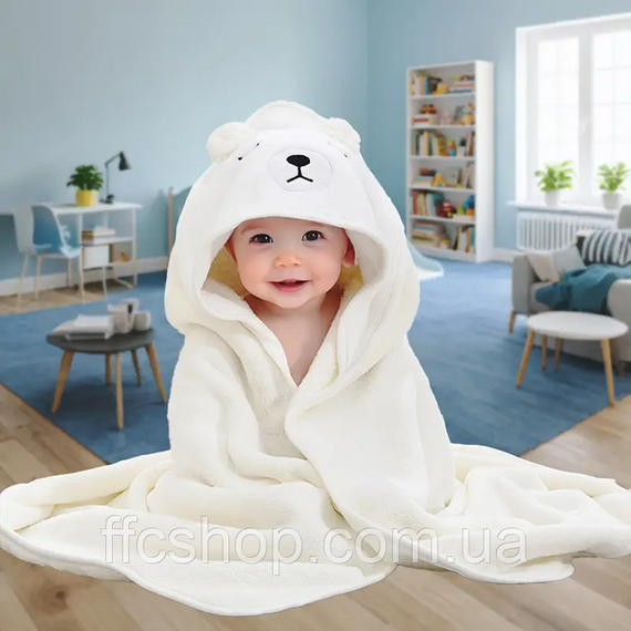 М'який та вбираючий Дитячий Рушник для ванни з капюшоном Білий 80x80см (Т62034) | Зображення 2