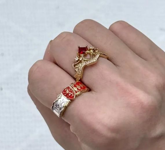 Парные кольца Гриффиндор, набор из 2-х колец Гарри Поттер гриффиндор с камушками, комплект колец грифиндор, кольца с камешками, кольцо, колечко | Зображення 3