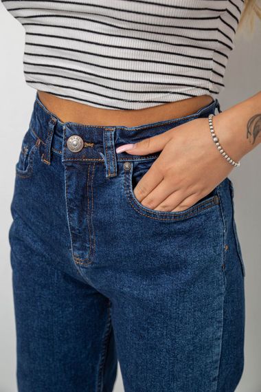 Джинси жіночі однотонні MOM, колір синій, 244R1085 | Зображення 4