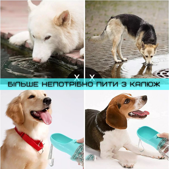 Поїлка Для Собак Портативна Прогулянкова Пляшечка Питна 350 мл М'ятна | Зображення 6