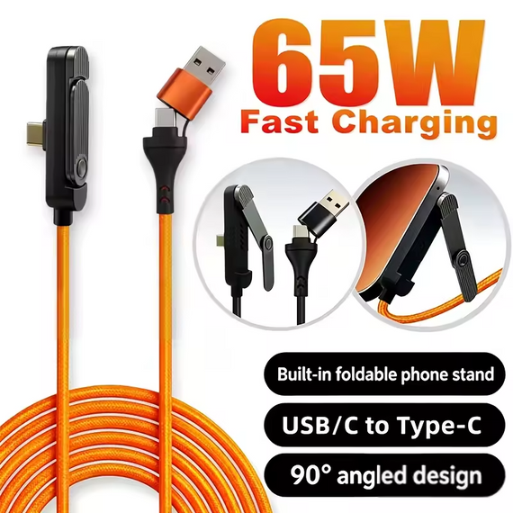 Кабель USB Type-C 65W з перехідником і підставкою 90° 1.5 м orange