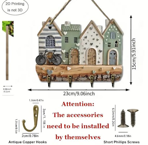 Дошка - ключниця декоративна  Будиночки Розмір  23*15 | Зображення 2