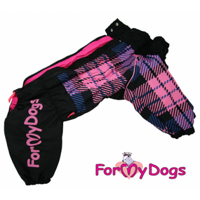 Дождевик для больших собак For My Dogs "Розовая клетка" черный