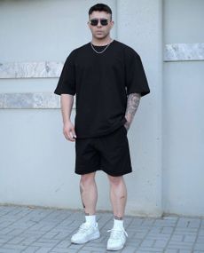 Чоловічий літній спортивний костюм із шортами та футболкою колір чорний, розмір 46/48 PP057