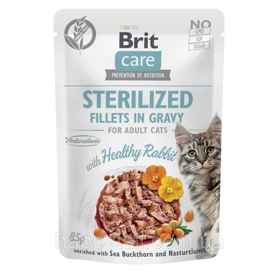 Корм влажный Brit Care Fillets in Gravy Healthy Rabbit Sterilized д/стерилизованных котов филе в соусе с кроликом 85г