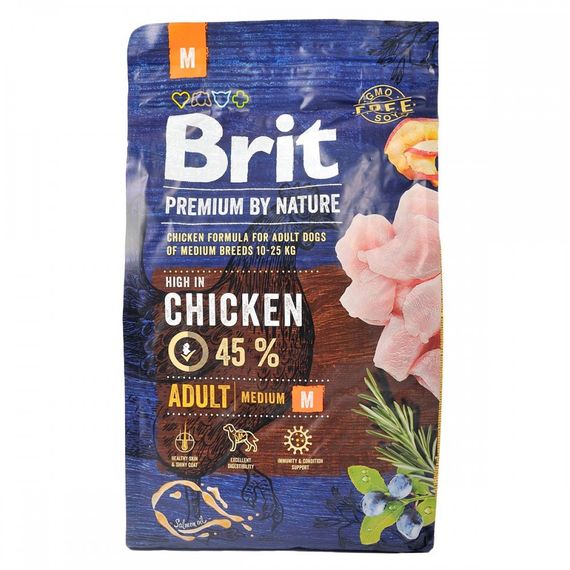 Корм сухий Brit Premium Dog Adult M для дорослих собак середніх порід вагою 10-25 кг з куркою 3 кг | Зображення 6