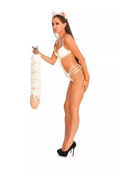 Анальний хвіст зі стрічкою без пробки, Білий з персиковим кінчиком, OKOVA 60 см. sexstyle | Зображення 5