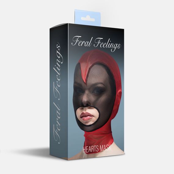 Маска серце сітка з відкритим ротом Feral Feelings - Hearts Mask Red/Black | Зображення 1