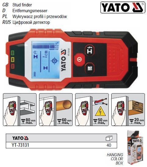 Детектор цифровий прихованих матеріалів проводки Польща YATO YT-73131