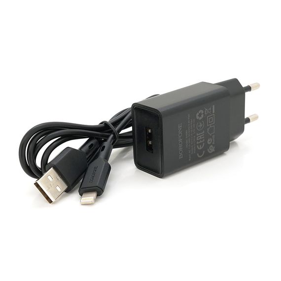 Набір BOROFONE BA68A СЗУ 1xUSB+ кабель Lighting, 2.1A, 1м, Black, Blister