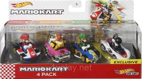 Hot Wheels Mario Kart Characters and Karts. Хот Вилс набор машинок Марио Карт: Марио, Луиджи, Баузер, Йоши