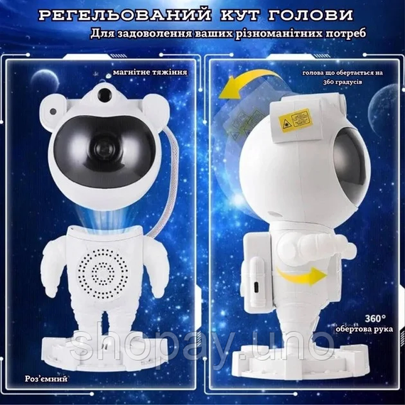 Ночник проектор зоряного неба Астронавт із Bluetooth колонкою Sky Star Astronaut Bambi ZZ-202 | Зображення 3