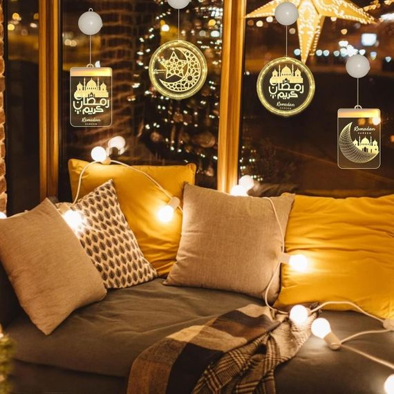 Декоративный LED светильник Ramadan, подвесная лампа Рамадан с батарейным питанием 2 шт, украшение на окно | Зображення 5