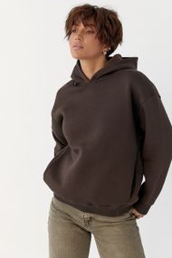 Тепле однотонне худі - темно-коричневий цвет, S (є розміри)