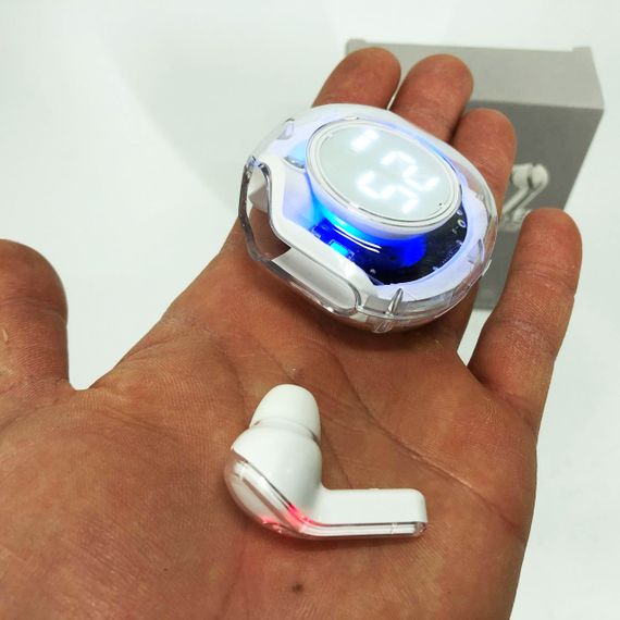 Бездротові навушники TWS T8 PRO з прозорим кейсом Вакуумний LED дисплей Bluetooth 5.3. Колір: білий | Зображення 1