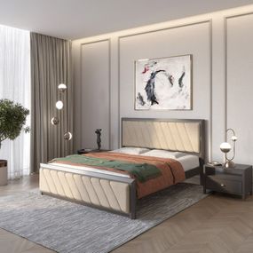 Двоспальне дерев'яне ліжко Mebigrand Барселона Б6 Графітовий (RAL9011)/Аляска 23 (Бежевий) 140х200 см (MBG-13363)