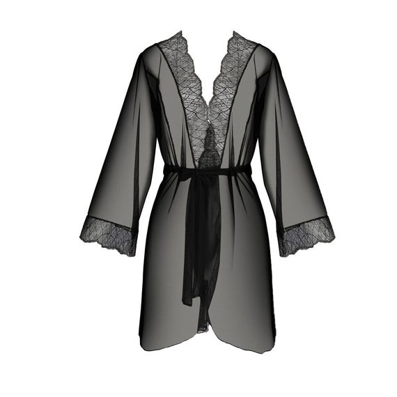 Пеньюар Passion AMBERLY PEIGNOIR 6XL/7XL, black, ажурні декольте та манжети, широкі рукави | Зображення 2