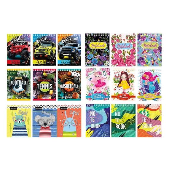 Блокнот А6 В-П6-40, 40 листов пружина сверху, ассортимент