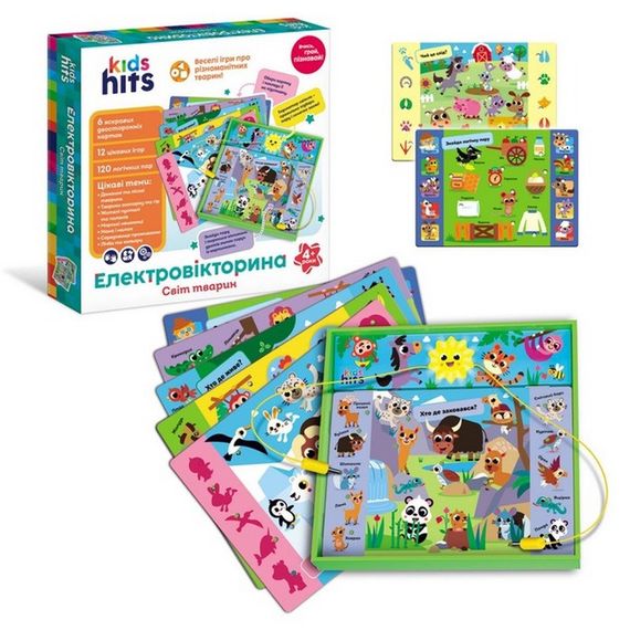 Электровикторина детская "Мир животных" KH55/003 в комплекте 6 карточек 12 заданий