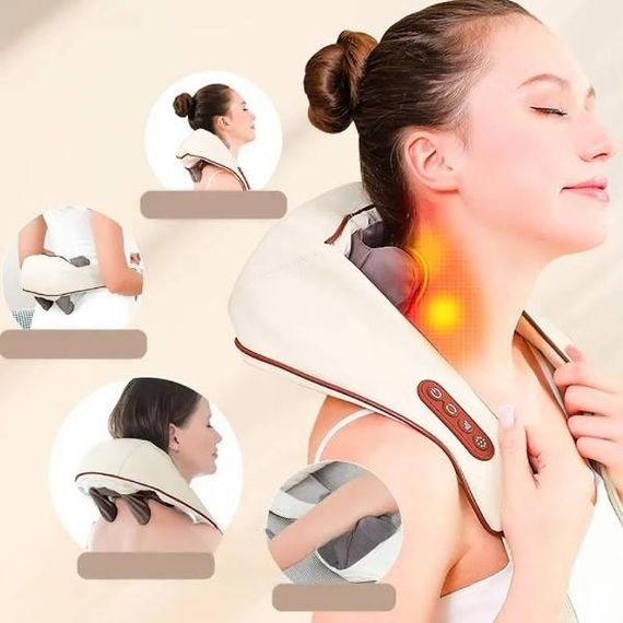 Масажер ударний для шиї та плечей із ІЧ-підігрівом A-Plus Neck massager NEW Бежевий