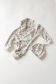 Комплект одягу ромпер кімоно + шапочка принт Діно від народження до 6 міс 68