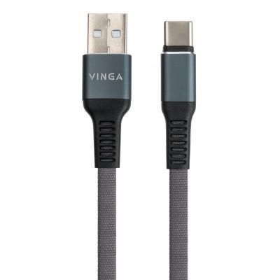 Дата кабель USB 2.0 AM to Type-C 1m flat nylon gray Vinga (VCPDCTCFNB1GR) | Зображення 1