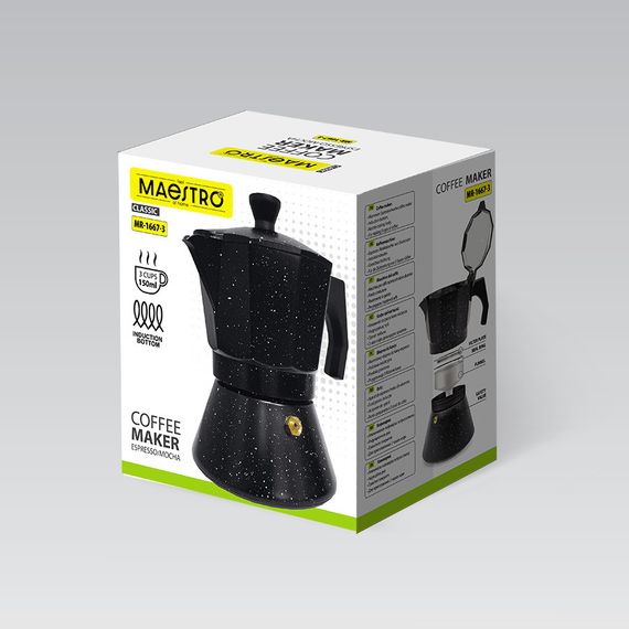 Кофеварка гейзерная алюминиевая Maestro MR-1667-3, 150 мл на 3 чашки для эспрессо с индукционным дном | Зображення 4
