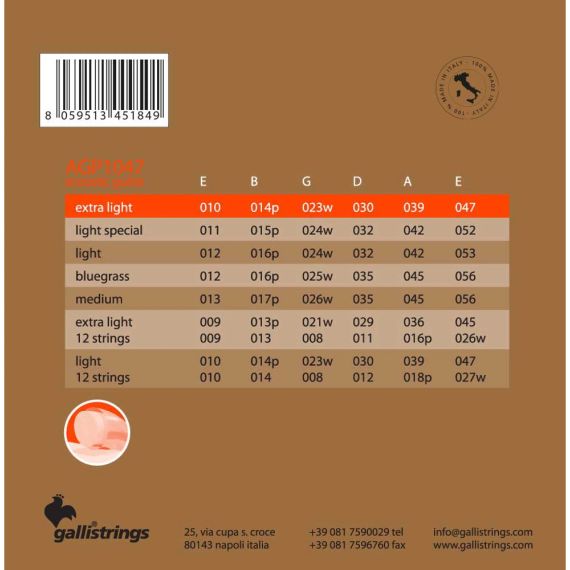 Струни для акустичної гітари Gallistrings AGP1047 (.010-.047), ProCoated, EXTRA LIGHT, Phosphor Bronze | Зображення 1