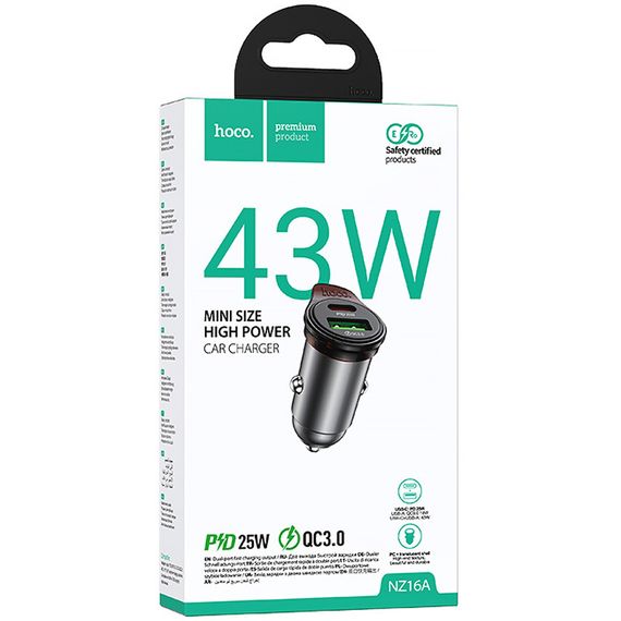 АЗУ Hoco NZ16A Rigorous 43W (1USB-A/1C) Metal grey | Зображення 1