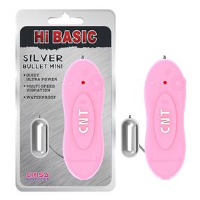 Вибропуля серебристая Chisa Hi-Basic Bullet CNT Mini с розовым пультом управления Sex Aura
