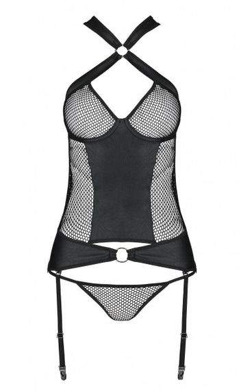 Сетчатый комплект корсет с халтером, съемные подвязки и трусики Passion AMANDA CORSET S/M, black sexstyle | Зображення 1