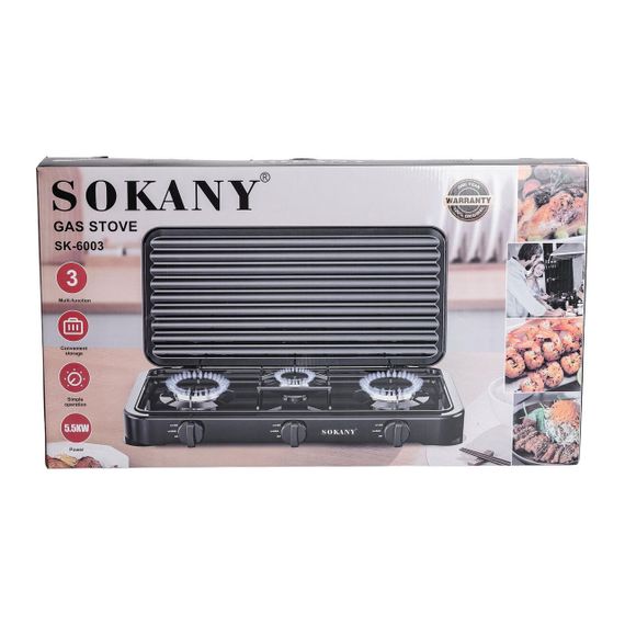 Настільна газова плита на 3 конфорки Sokany 5.5 кВт Чорна Lugi SK-6003B | Зображення 8