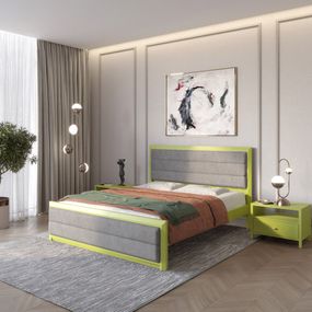 Полуторне дерев'яне ліжко Mebigrand Барселона Б5 Лайм (S3050G70Y)/Аляска 93 (Сірий) 120х190 см (MBG-14284)