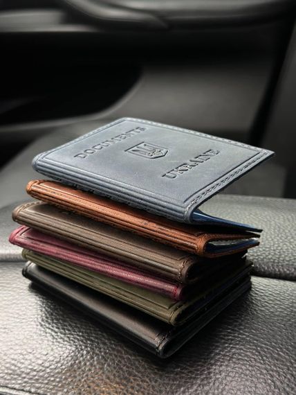 Обкладинка на id паспорт на права для автодокументів шкіряна чорна коричнева бузкова | Зображення 6