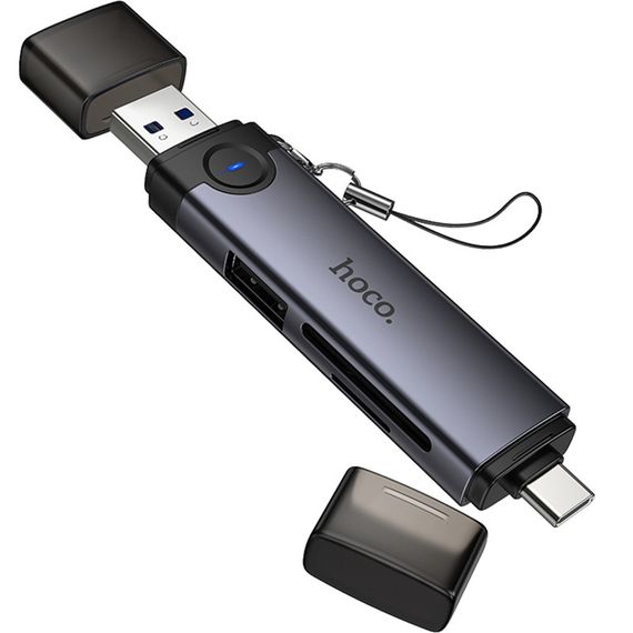 Картридер Hoco HB56 Victory 5in1 Type-C/USB2.0 to SD/TF3.0 + USB 2.0 Metal gray | Зображення 5