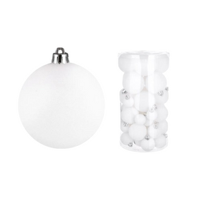 Набір ялинкових куль, колір - білий гліттер, 40шт - 6см, 5см, 4см, 3см