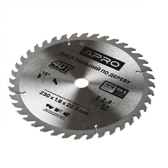 Диск пильный по дереву 230х22,2х40T APRO | Зображення 1