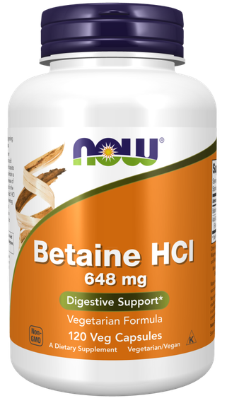 Бетаин гидрохлорид, Betaine HCL, Now Foods, 648 мг, 120 вегетарианских капсул