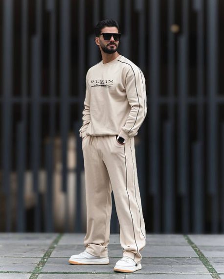 Чоловічий спортивний костюм світшот і прямі штани демісезонний колір бежевий розмір 46/48 PP045 | Зображення 1