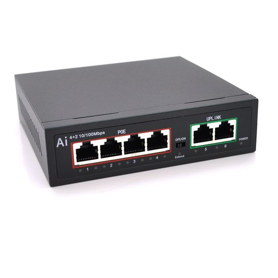 POE коммутатор Merlion 4 POE 10/100 + 2 RJ45 10/100 встроенный БП 52V 1.05A