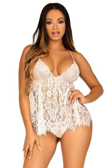 Сорочка Leg Avenue Floral lace babydoll & string Белая M