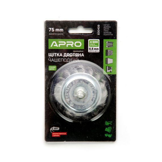 Щітка чаша сталеві витки 75 мм (дриль) APRO 8304091 | Зображення 1