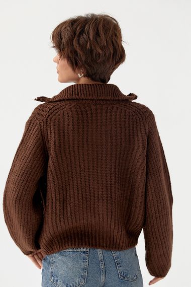 Кардиган на блискавці з крупної в'язки - коричневий цвет, ONE SIZE (є розміри) | Зображення 1