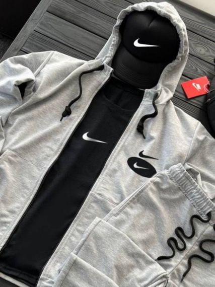Комплект костюм  Nike + бананка та кепка колір сірий, чорний. | Зображення 1
