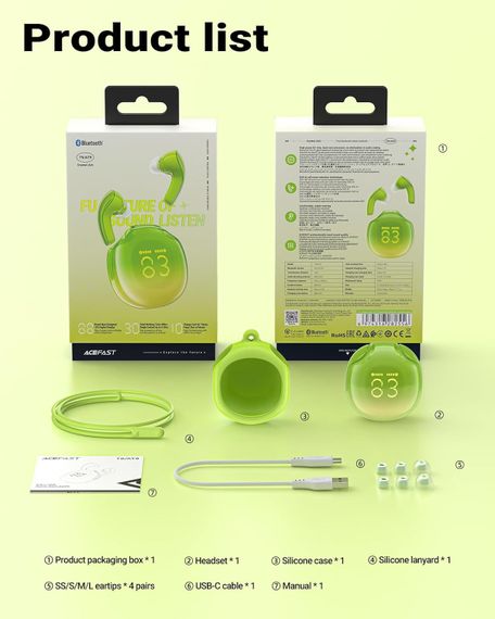 Навушники TWS Acefast T9 avocado green | Зображення 4