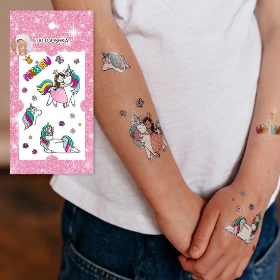 Набір тимчасових татуювань "Обійми з єдинорогом" EC-664 різнокольорове | Зображення 1