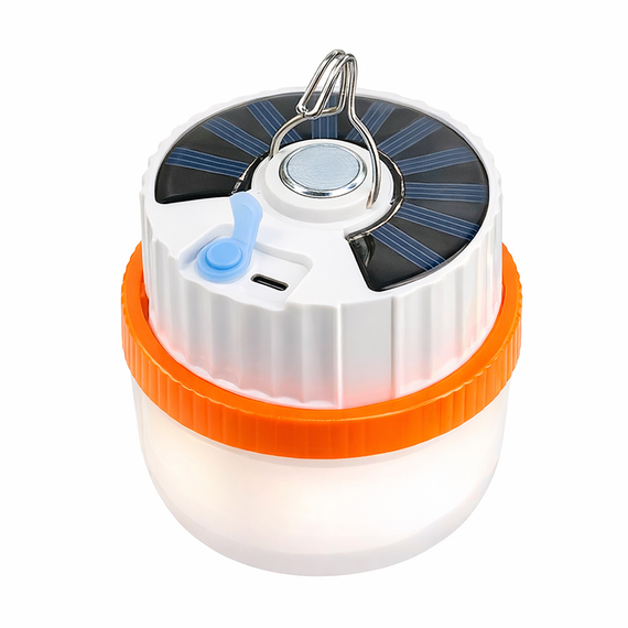 Светодиодный кемпинговый фонарь T100 2835-30D SMD на солнечной батарее, аккумулятор Li-ion, зарядка USB Type-C | Зображення 2