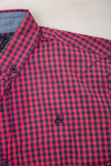 Рубашка мужская в клеточку  -уценка, цвет розовый, 214R826-U-4 | Зображення 5