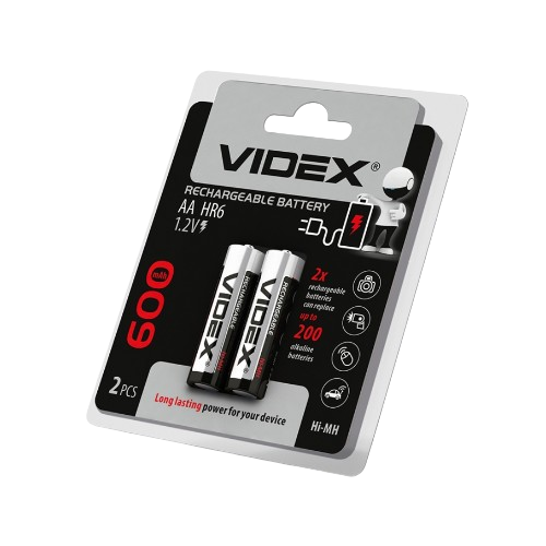 Акумулятор AA/HR06 NiMh 1,2V 600 mAh (бл-2шт) Videx | Зображення 1